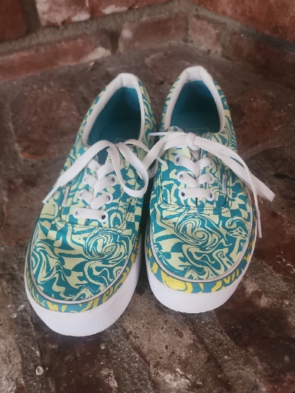 Vans Platform Teal Floral Pattern Sneakers Women Low Top Lace Up Skate Shoes Y2K